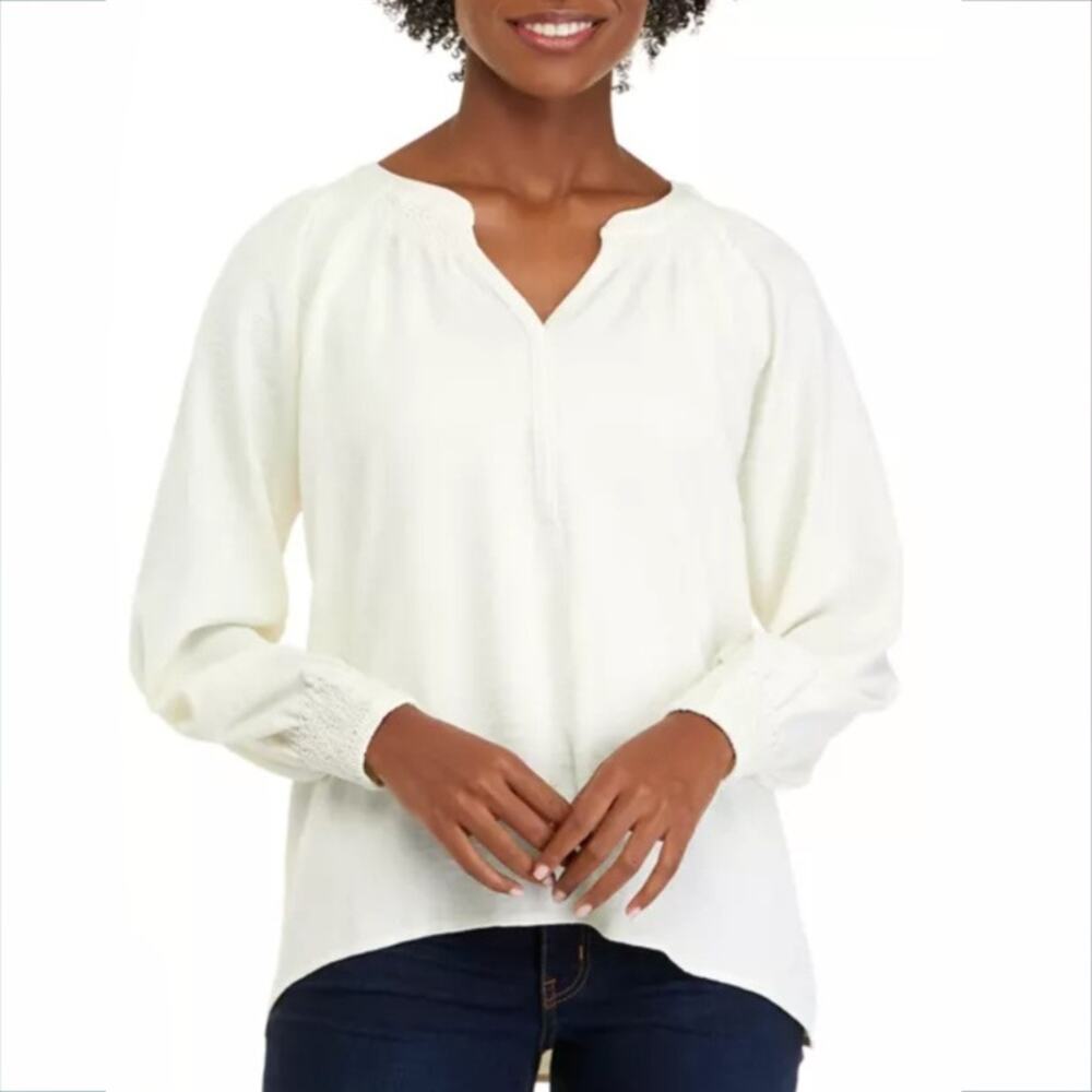 Women Wonderly Blouse Top XL Boho Cottage Prairie Ivory Flowy Career Casual